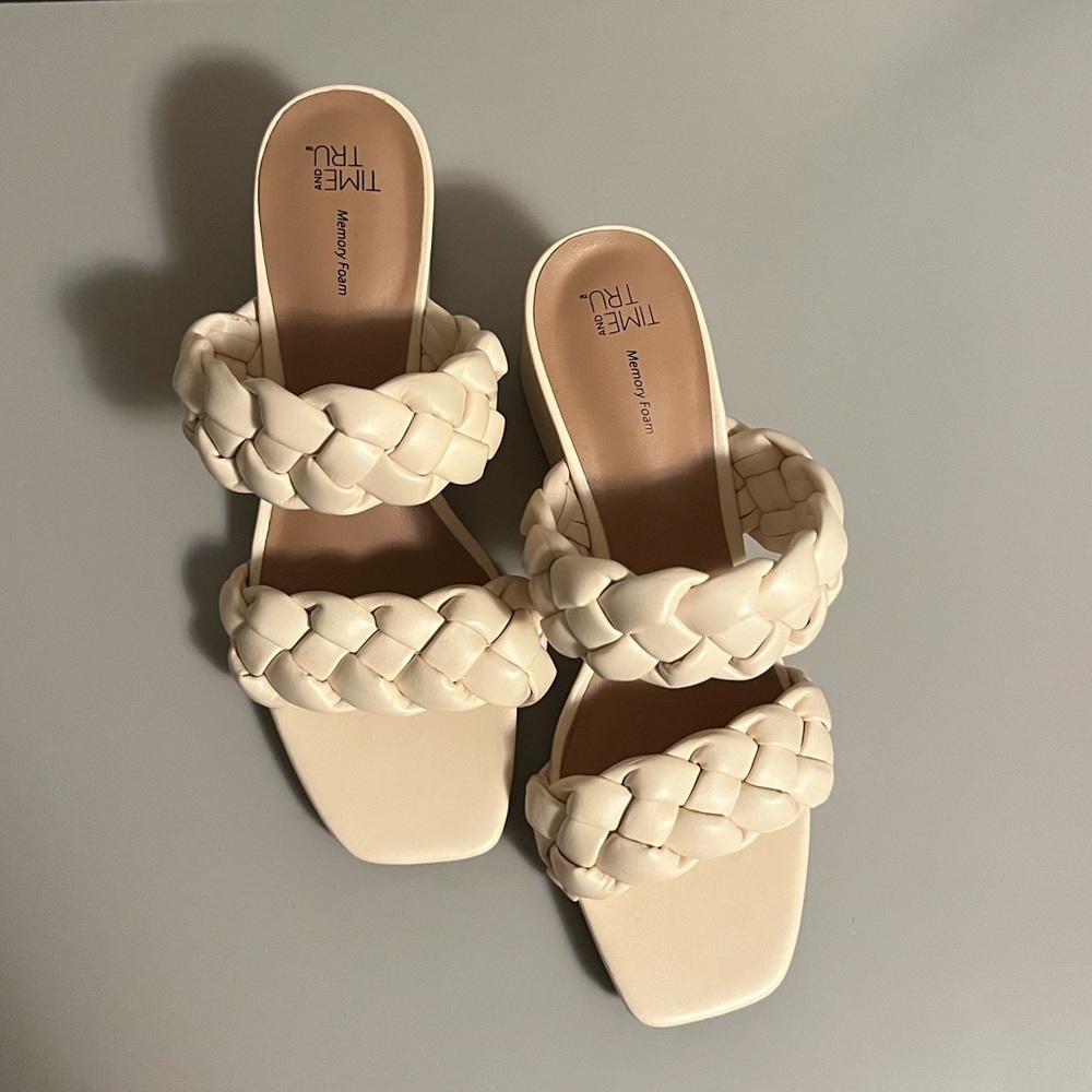 Ivory braided block heel sandals